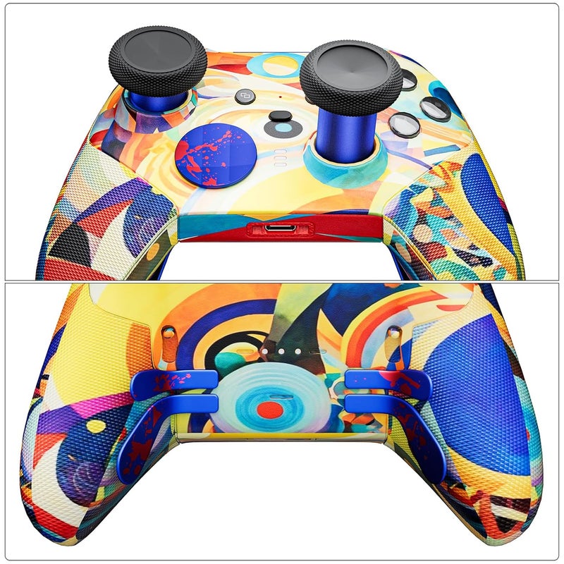 ZAPOLEX 14-in-1 Controller Accessories Kit Compatible with Xbox Elite Series 2, 6 Premium Metal Thumbsticks, 4 Splatter-Design Paddles, 2 D-Pads, 1 Tool & 1 Storage Bag (Blue with Volcanic Red Splatter) - Image 3